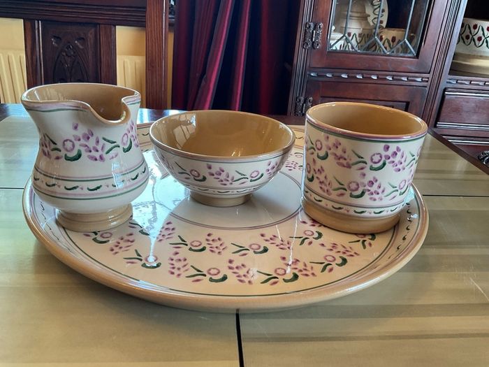 Nicholas Mosse REDUCED.  new lavender 4 piece set . Round platter , large mug , creamer and sugar bowl