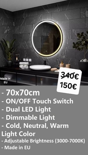 LED Bathroom Mirror Dual LED 70cm