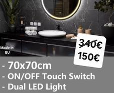 LED Bathroom Mirror 70cm Round Dual LED Touch Switch