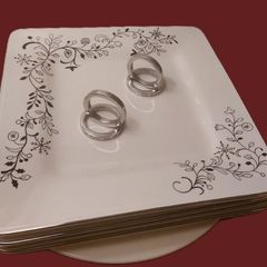4 x Laurie Gates Xmas Plates & Macy's Pewter Napkin Rings x 4