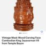 Vintage Mask Wood Carving Face Cambodian King Jayavarman VII from Temple Bayon Image 2