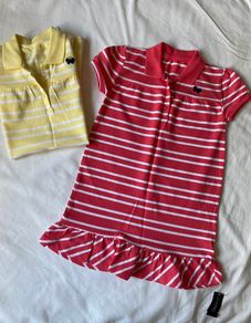 Brand New Girl's Coral & White Pique Polo Dress | Size 2-3 years