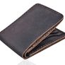 Unisex Genuine Leather Bifold Wallet Slim Vintage Brown Leather Wallet Image 2