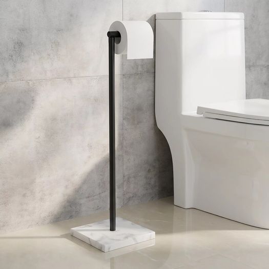 Free Standing black towel Rail and toilet roll holder with Marble Base