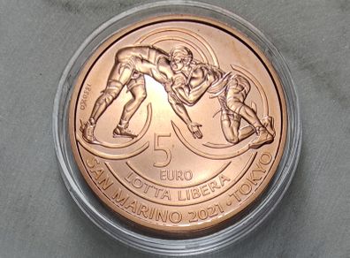 San Marino 5 Euro Copper Uncirculated Coin 2021 - Victory in freestyle wrestling in Tokyo