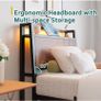 3ft Single Bed Frame with Charging Station and LED Lights, Wood Image 4
