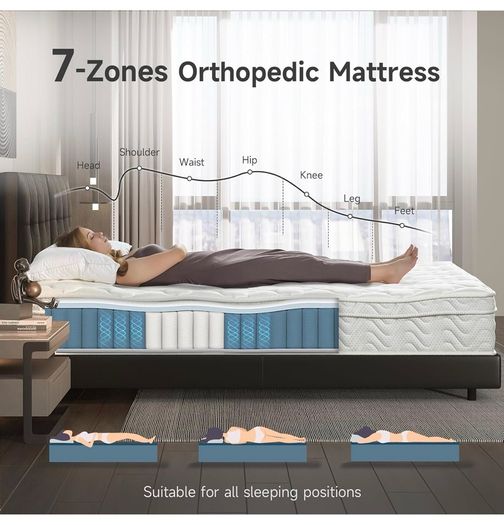 King Size Hybrid Mattress, 10.2 Inch with Breathable Foam and Pocket Spring, Medium Firm, 150x200x26cm