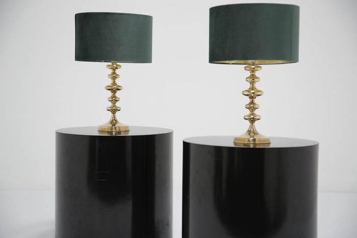 Vintage Pair of Swedish Brass Table Lamps, 1960s.