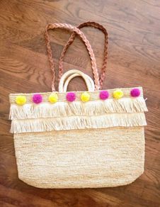 & other Stories woven straw pom pom tote bag