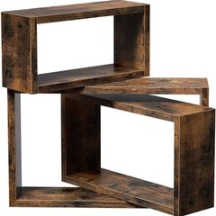 _Set of 3 Wall Shelves, Cube Shelves, Length 40/35/30 cm, for Living Room, Bedroom, Study Room, Vintage Brown