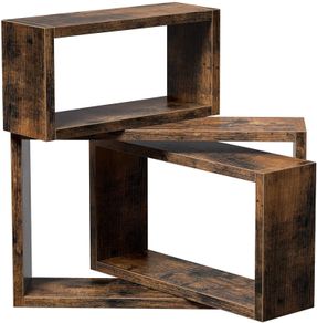 _Set of 3 Wall Shelves, Cube Shelves, Length 40/35/30 cm, for Living Room, Bedroom, Study Room, Vintage Brown