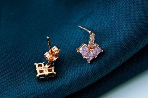 Rose Gold Plated Pink CZ Drop Earrings