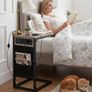 C-Shaped Side Table with Charging Station, 2 USB & AC Outlets, Coffee Bedside Table with Cloth Storage Bag for Small Spaces, Sofa, Living Room, Bedroom, Grey Image 2