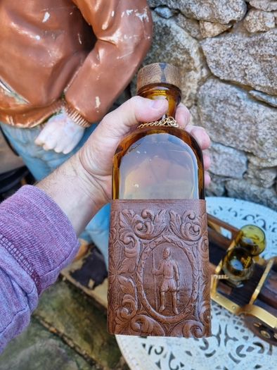 antique wooden car decanter set