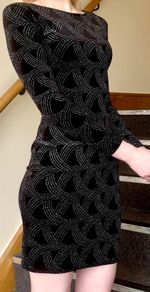 Quiz Black Velvet Glitter Hologram Long Sleeve Mini Dress - Size 10