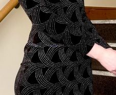Quiz Black Velvet Glitter Hologram Long Sleeve Mini Dress - Size 10
