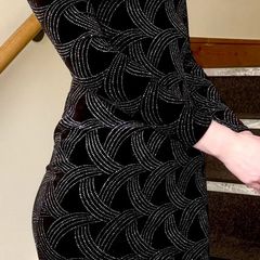 Quiz Black Velvet Glitter Hologram Long Sleeve Mini Dress - Size 10