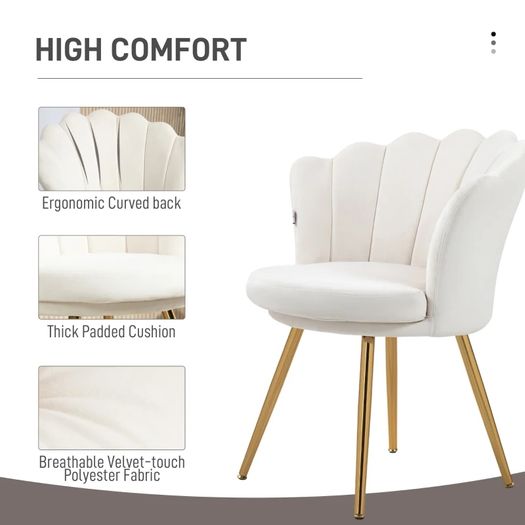 Shell chair vanity chair velvet salon chair with golden metal legs cream