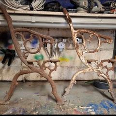 old garden  bench ends with wexford written on them