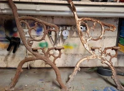 old garden  bench ends with wexford written on them