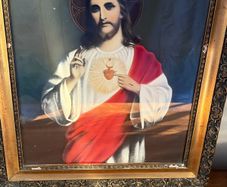 Large Antique Sacred Heart of Jesus Framed Print Irish Catholic Religious Art