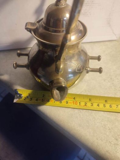 Antique Engraved Victorian Brass Hot Water Tea Kettle RARE EUC