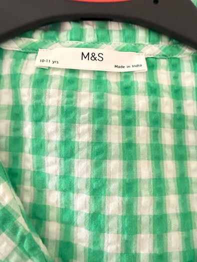 M&S  girls  green and white gingham shorts and top set. Age 11-12 years