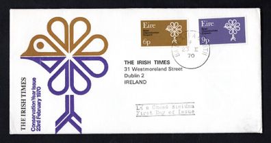 1970 Ireland European Conservation Year Commemorative Stamp Illustrated The Irish Times Addressed First Day Cover (FDC)