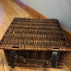 Two-Person Wicker Picnic Hamper with Crockery and Cutlery Set in Excellent Condition
