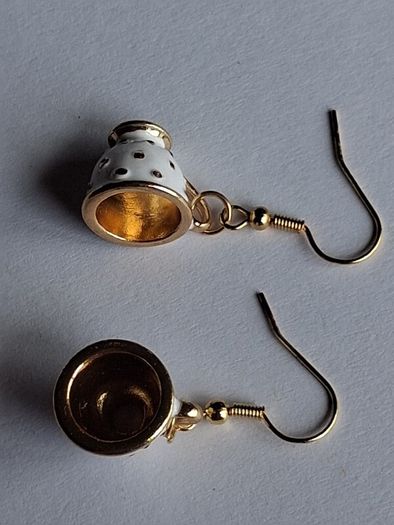White & Gold Spotty Mini Teacup Drop Earrings