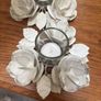 Enamel / Steel Shabby Chic Tea Light Holders ( 2 ) with clear glass inserts and lovely rose design Image 3