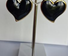 Gold Heart Black Enamel Earrings