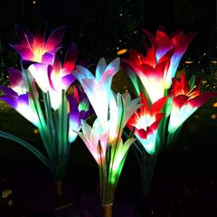 Solar Flower Lights 3 Pack Solar Garden Lights Outdoor Waterproof Color Changing Bright Garden Lights Solar Powered for Pathway Lighting (White & Red & Purple)