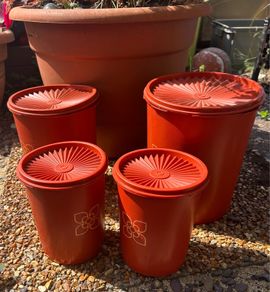 70s Tubberware Harvest Sunburst Orange nesting containers