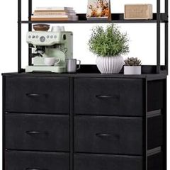 Chest of Drawers, Fabric Dresser with 6 Drawers, Tall Chest of Drawers with Open Storage Shelf, 3-in-1 Storage Organizer Unit for Bedroom, Living room, Kids room, Closet, Black