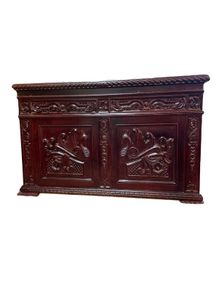 FLASH SALE ! WAS 450 NOW 350 ! A Very Unqiue Cared Stained Wood Chest / Trunk .