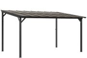 3 x 4.3m Metal Pergola with UPF 50+ and Waterproof Polycarbonate Roof, Wall-Mounted or Free Standing Garden Gazebo, Wind-resistant Outdoor Sun Shade, Dark Grey