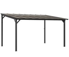 3 x 4.3m Metal Pergola with UPF 50+ and Waterproof Polycarbonate Roof, Wall-Mounted or Free Standing Garden Gazebo, Wind-resistant Outdoor Sun Shade, Dark Grey