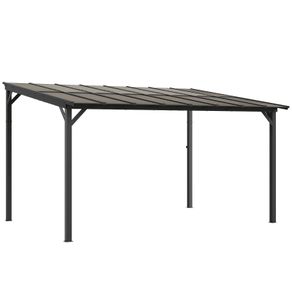 3 x 4.3m Metal Pergola with UPF 50+ and Waterproof Polycarbonate Roof, Wall-Mounted or Free Standing Garden Gazebo, Wind-resistant Outdoor Sun Shade, Dark Grey