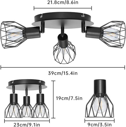 NEW SALE | Spot Light Fittings for Ceilings Adjustable Metal Wire Cage Kitchen Spotlight Ceiling Lights with E14 Base Black 3 Way Ceiling Light Industrial for Indoor Bedroom Hallway Living Room Shop