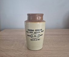 Antique Salt Glazed Stoneware Jar, English Cream Jar: Rustic Pottery
