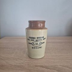 Antique Salt Glazed Stoneware Jar, English Cream Jar: Rustic Pottery