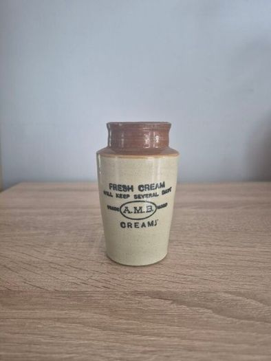 Antique Salt Glazed Stoneware Jar, English Cream Jar: Rustic Pottery