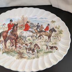 F Gray & Sons Fox Hunting 31cm Oval Platters Horse & Hound Vintage