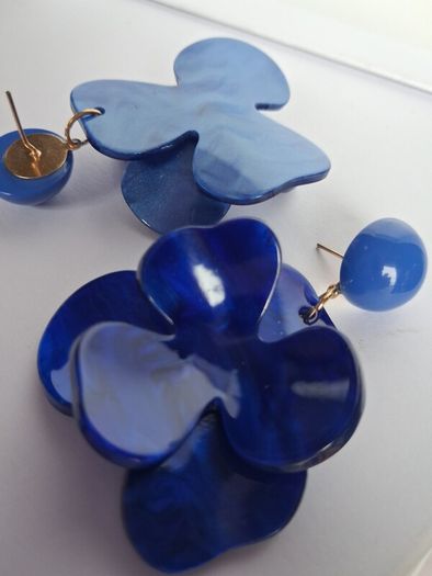 Cobalt Blue Lucite 3D Floral Earrings