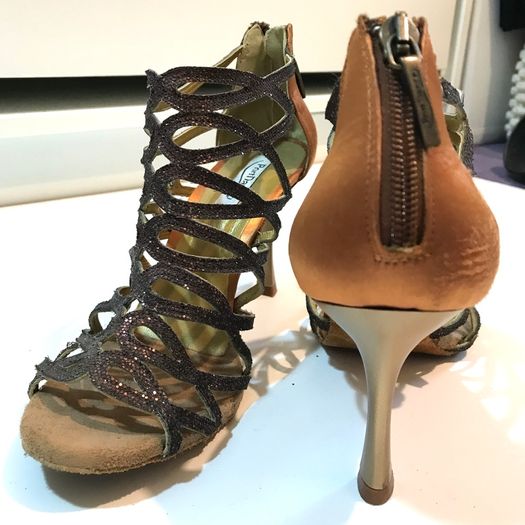 Portdance PD803 Pro Dance Shoes, Dark Tan Satin, EU41, heel 7cm Flare