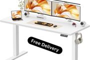 140 x 60 cm Standing Desk, Electric Height Adjustable Desk with 2 Hooks