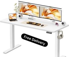 140 x 60 cm Standing Desk, Electric Height Adjustable Desk with 2 Hooks
