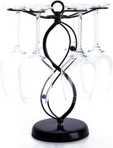 Wine Glass Holder - Freestanding Tabletop Stemware Storage Rack Metal Glasses Display Rack Black with 6 Hooks