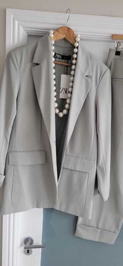ZARA Pistachio Green Blazer + Ankle Length Wide Leg Pants Sz L - Fit 12-14UK - Bnwt Rrp 99